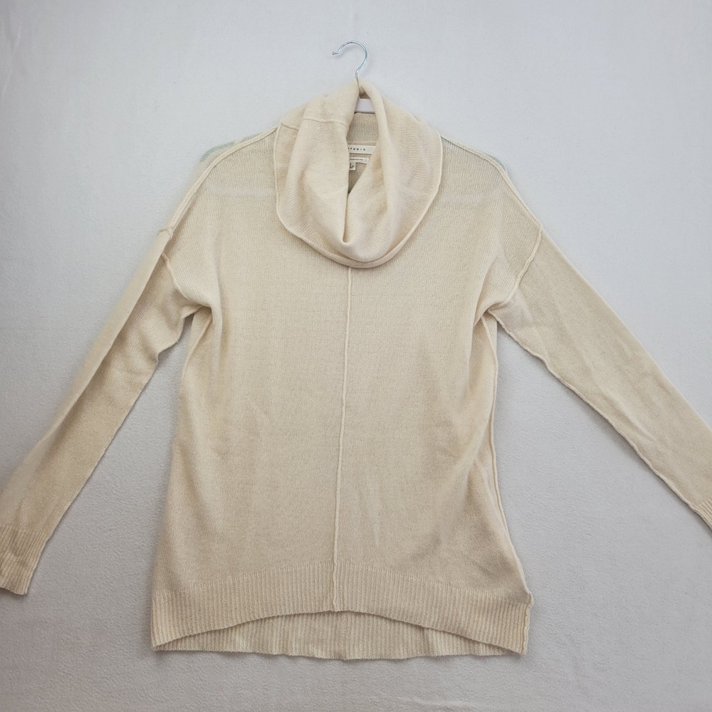 Max Studio Womens 100% 2 Ply Cashmere Cowl Neck Sweater Size Medium Cream
